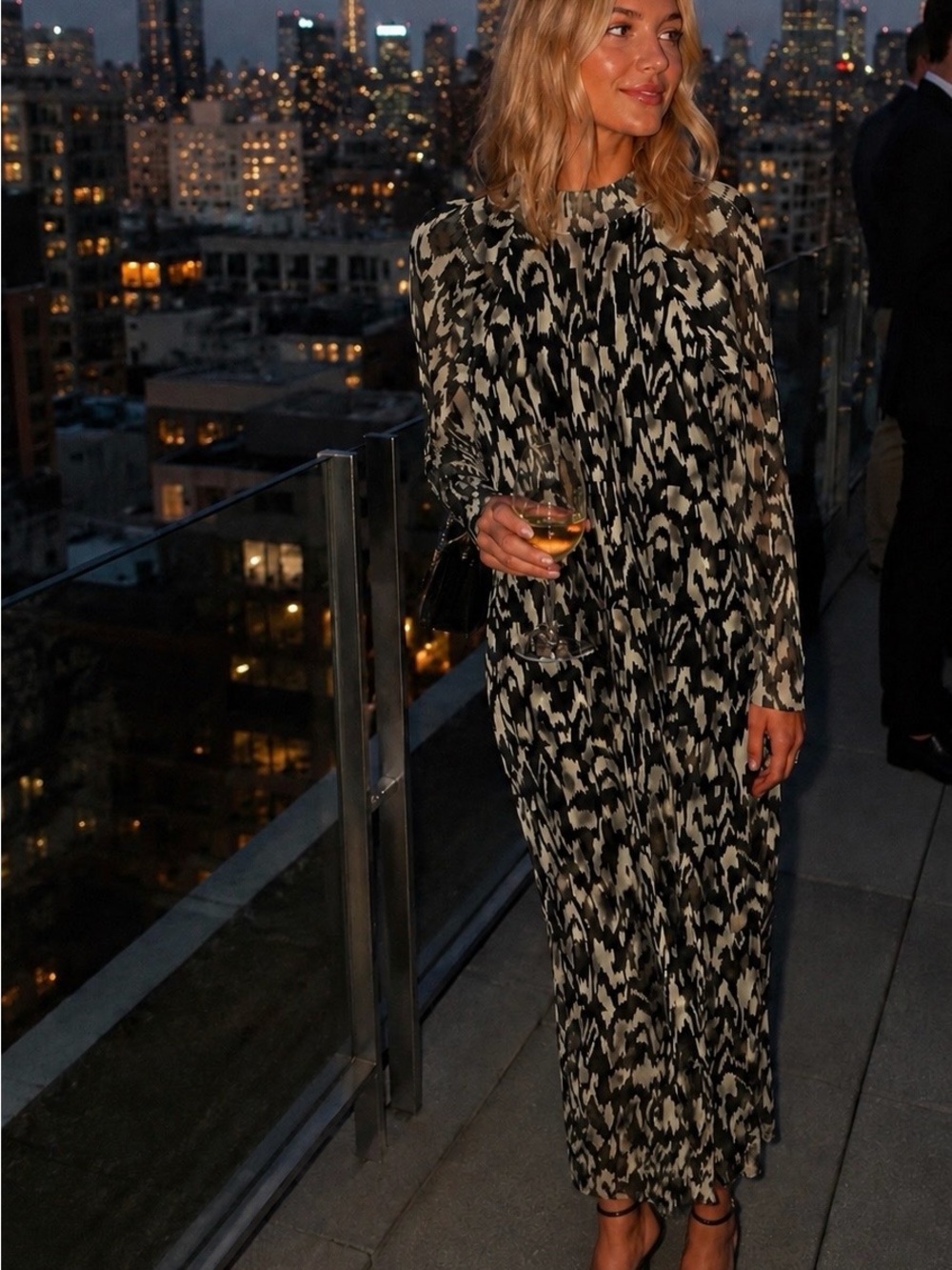 Anthropologie Black and Cream Abstract Pattern Dress
